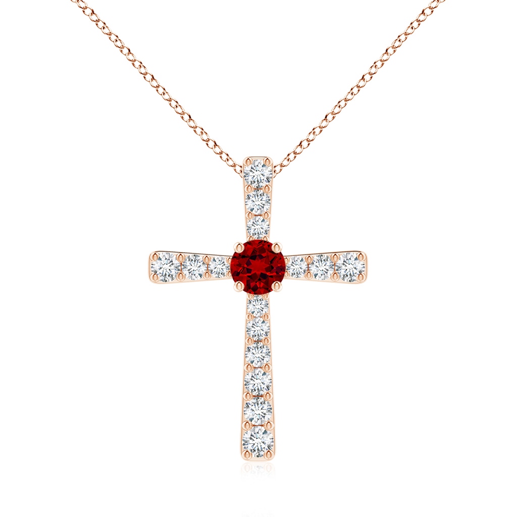 6mm Labgrown Lab-Grown Ruby and Lab Diamond Cross Pendant in Rose Gold