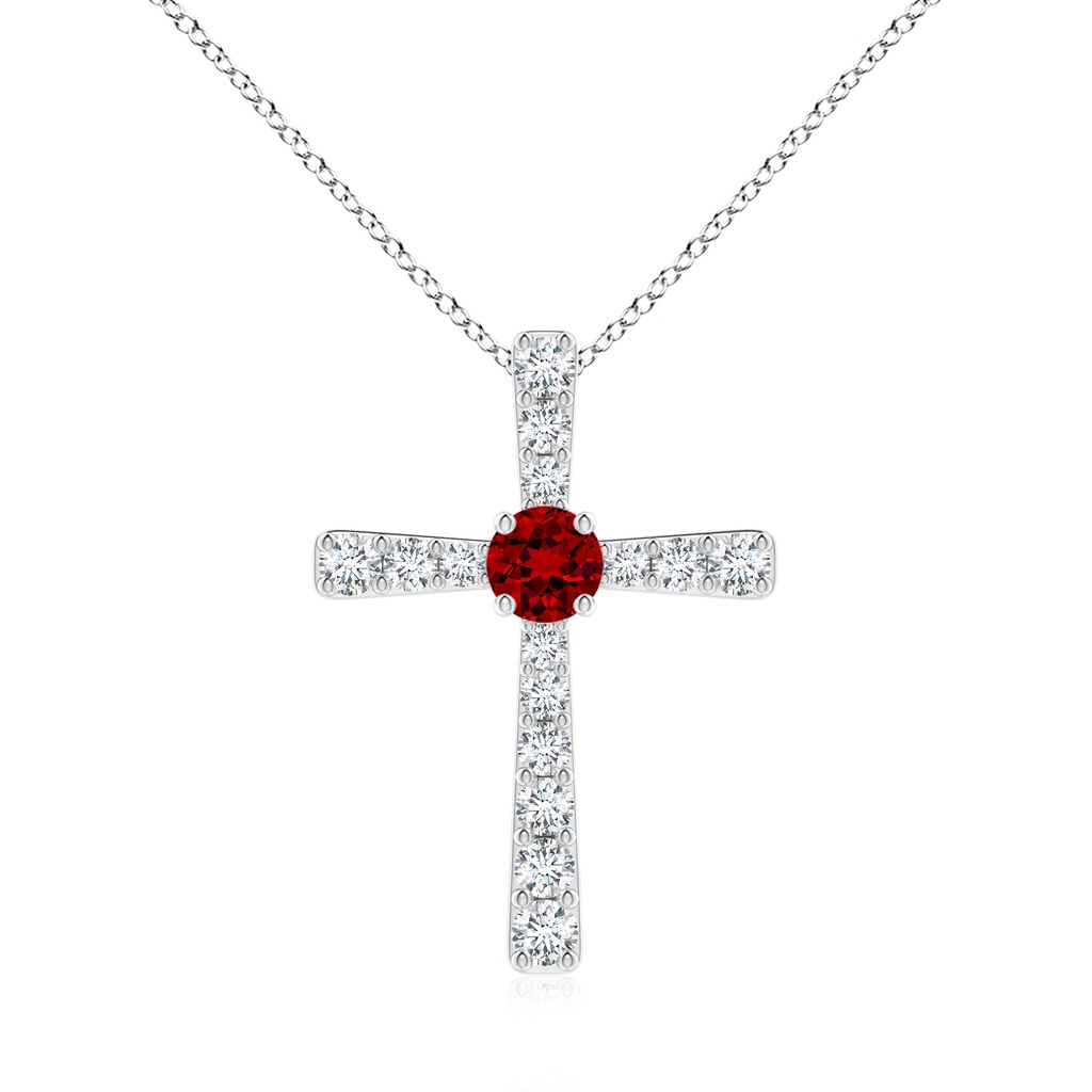 6mm Labgrown Lab-Grown Ruby and Lab Diamond Cross Pendant in White Gold