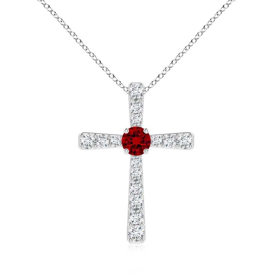 6mm Labgrown Lab-Grown Ruby and Lab Diamond Cross Pendant in White Gold 