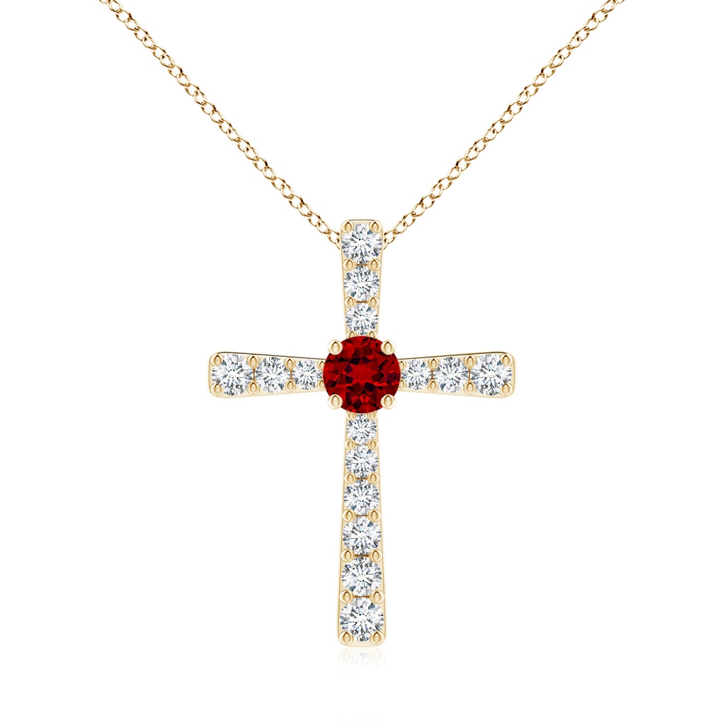 6mm Labgrown Lab-Grown Ruby and Lab Diamond Cross Pendant in Yellow Gold