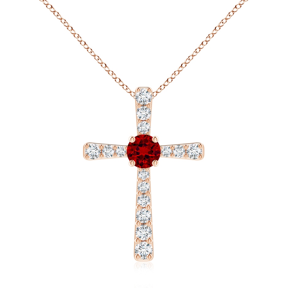7mm Labgrown Lab-Grown Ruby and Lab Diamond Cross Pendant in Rose Gold 