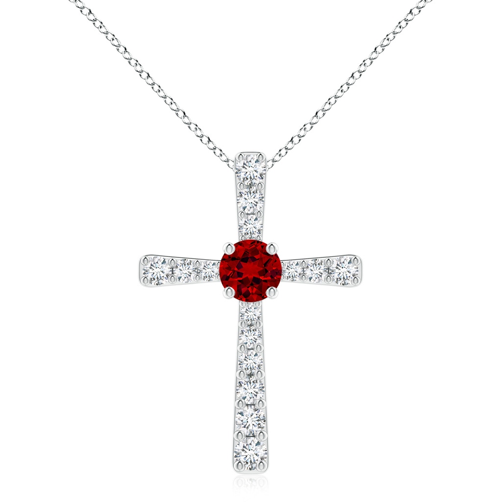 8mm Labgrown Lab-Grown Ruby and Lab Diamond Cross Pendant in White Gold