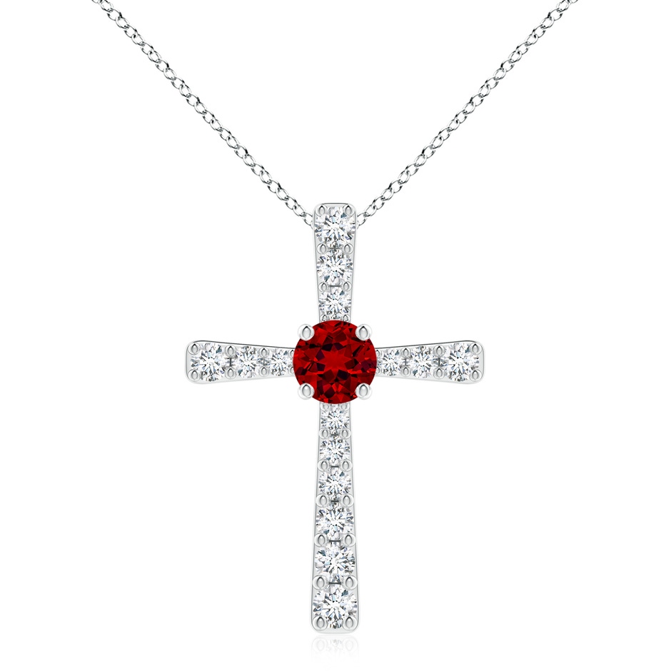 8mm Labgrown Lab-Grown Ruby and Lab Diamond Cross Pendant in White Gold 