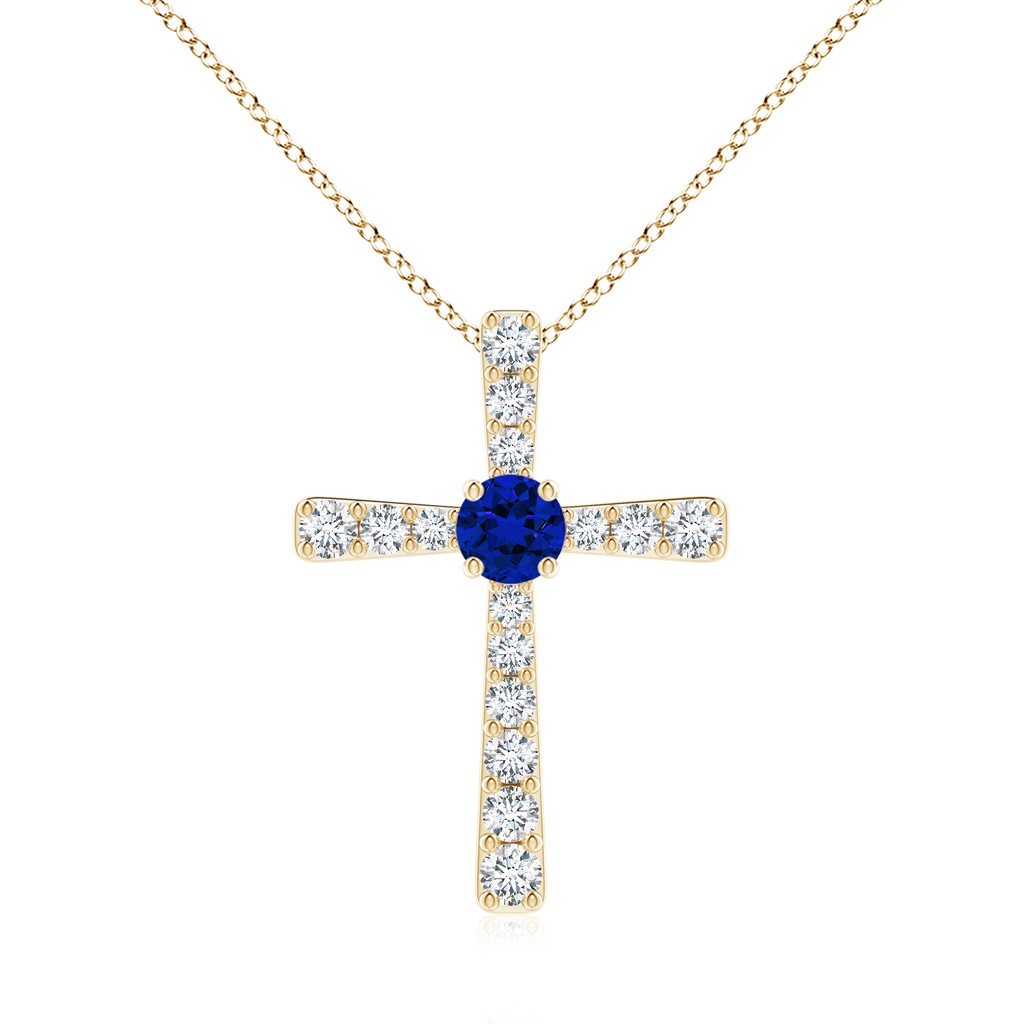 6mm Labgrown Lab-Grown Blue Sapphire and Lab Diamond Cross Pendant in Yellow Gold