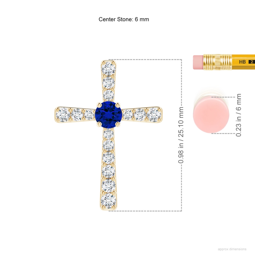 6mm Labgrown Lab-Grown Blue Sapphire and Lab Diamond Cross Pendant in Yellow Gold ruler