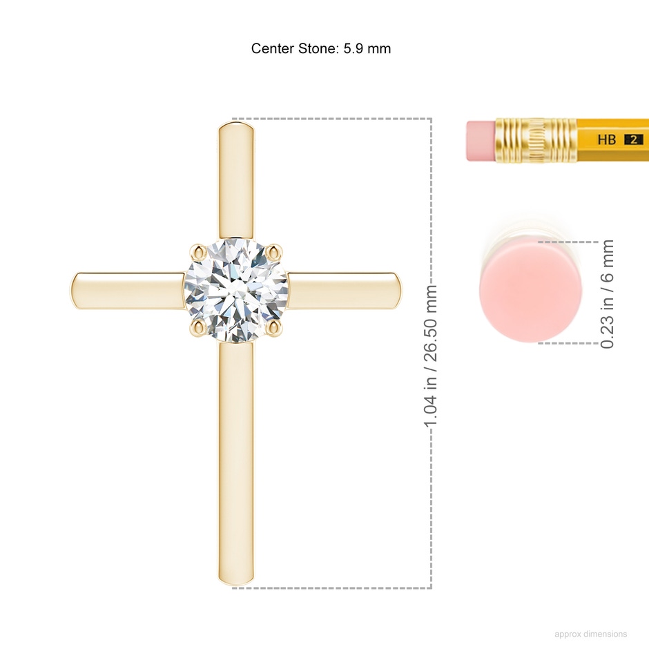 5.9mm FGVS Lab-Grown Diamond Solitaire Cross Pendant in Yellow Gold ruler