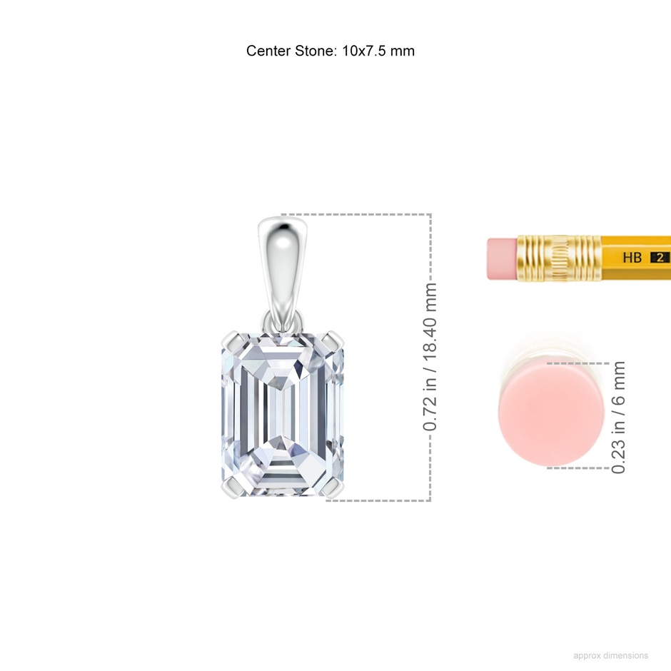 10x7.5mm FGVS Lab-Grown Emerald-Cut Diamond Solitaire Pendant in P950 Platinum ruler