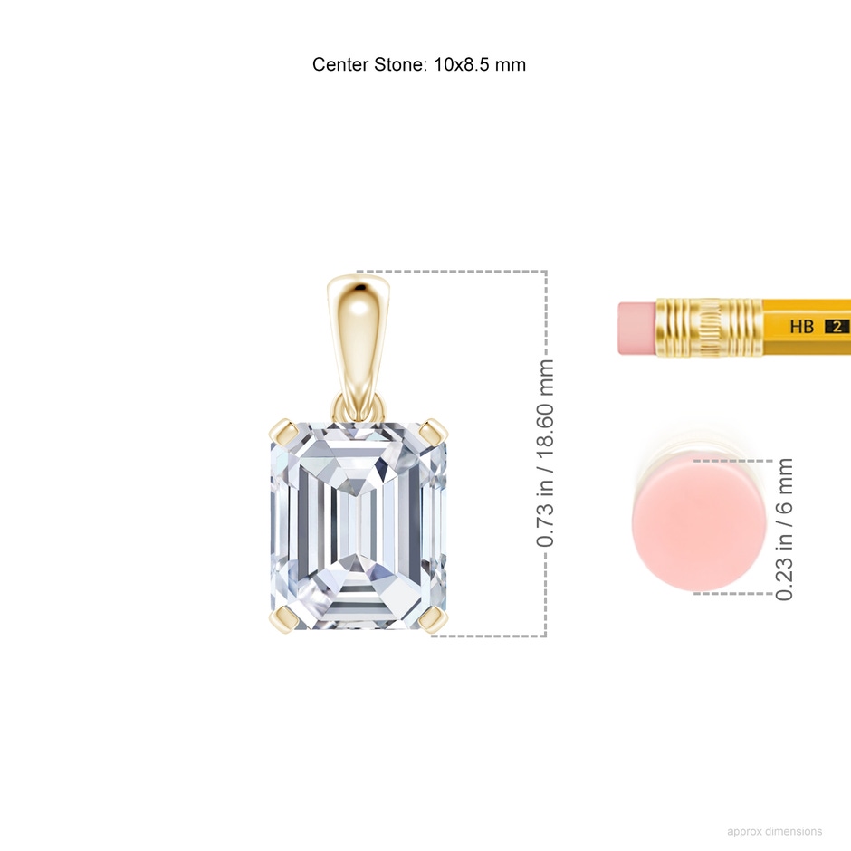 10x8.5mm FGVS Lab-Grown Emerald-Cut Diamond Solitaire Pendant in Yellow Gold ruler