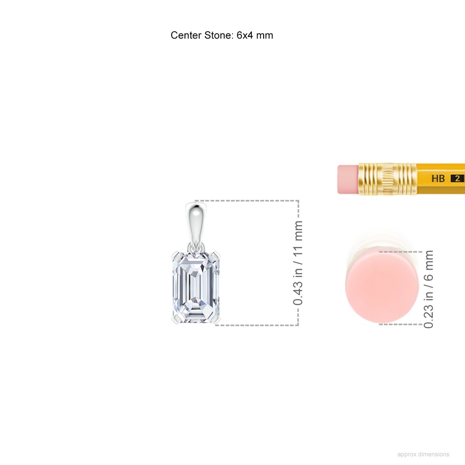 6x4mm FGVS Lab-Grown Emerald-Cut Diamond Solitaire Pendant in White Gold ruler
