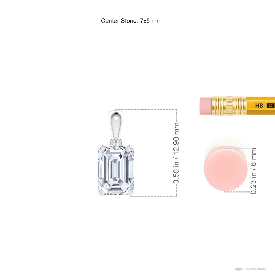 7x5mm FGVS Lab-Grown Emerald-Cut Diamond Solitaire Pendant in White Gold ruler