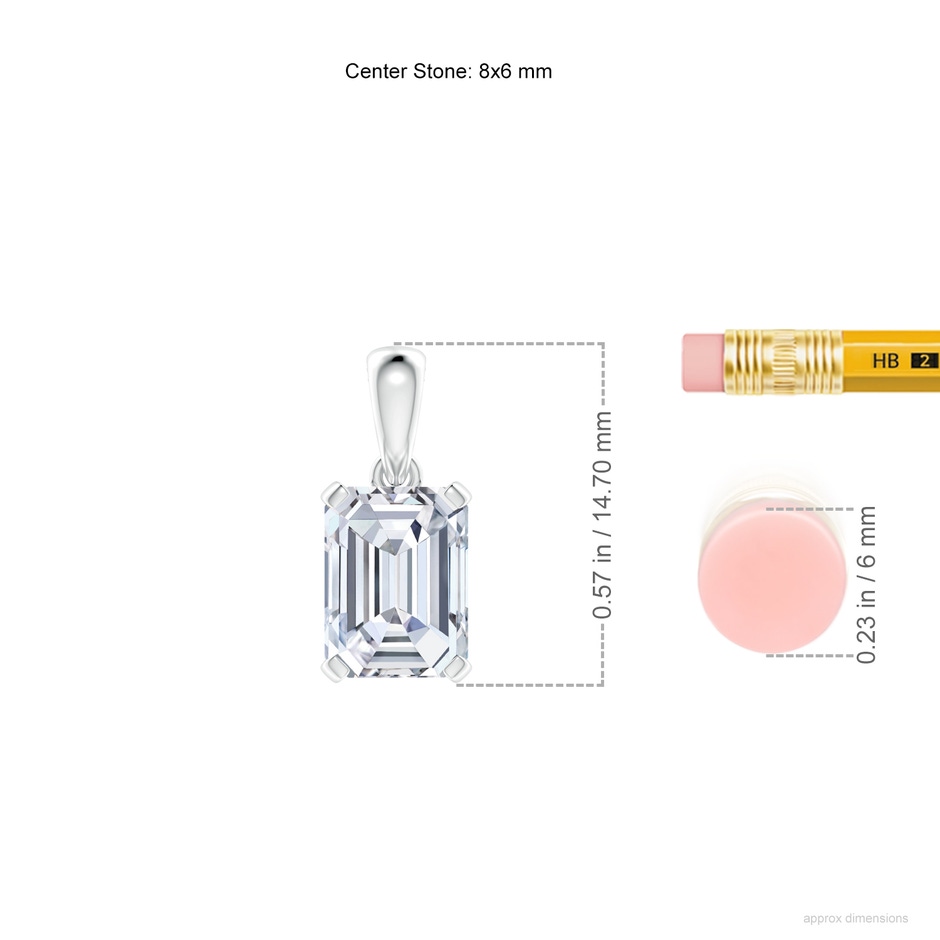 8x6mm FGVS Lab-Grown Emerald-Cut Diamond Solitaire Pendant in White Gold ruler