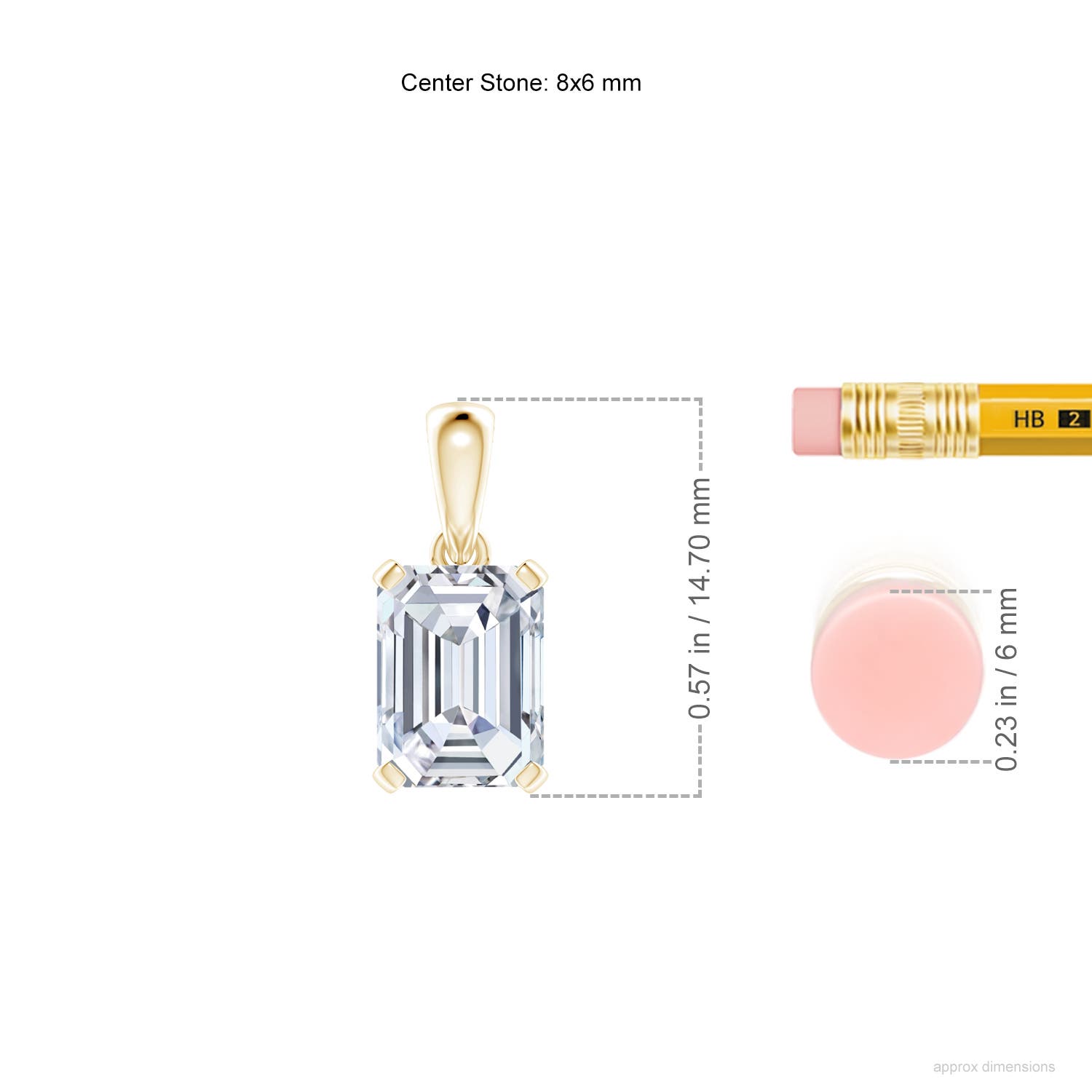 8x6mm FGVS Lab-Grown Emerald-Cut Diamond Solitaire Pendant in Yellow Gold - ruler