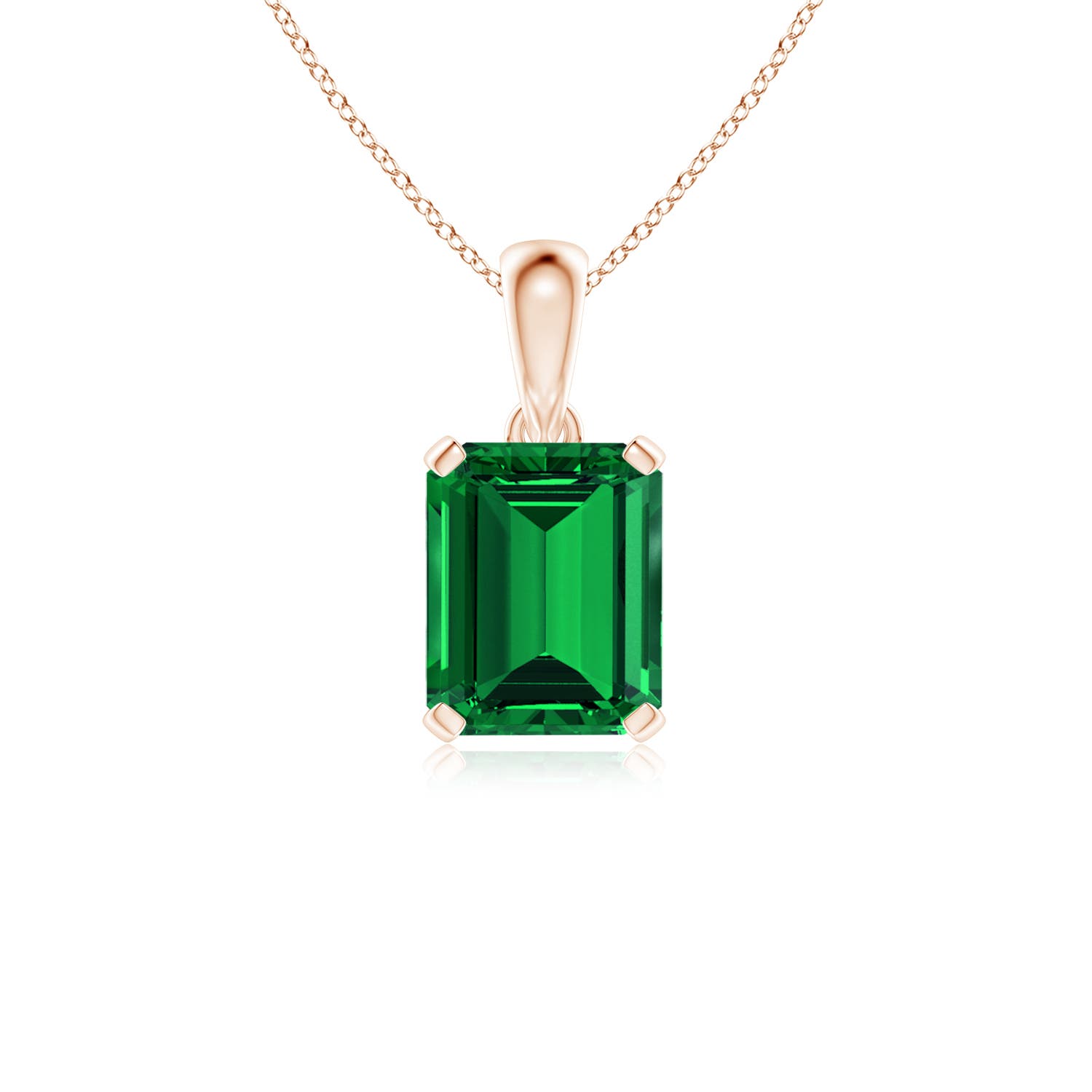 10x8mm Labgrown Lab-Grown Emerald-Cut Emerald Solitaire Pendant in 18K Rose Gold