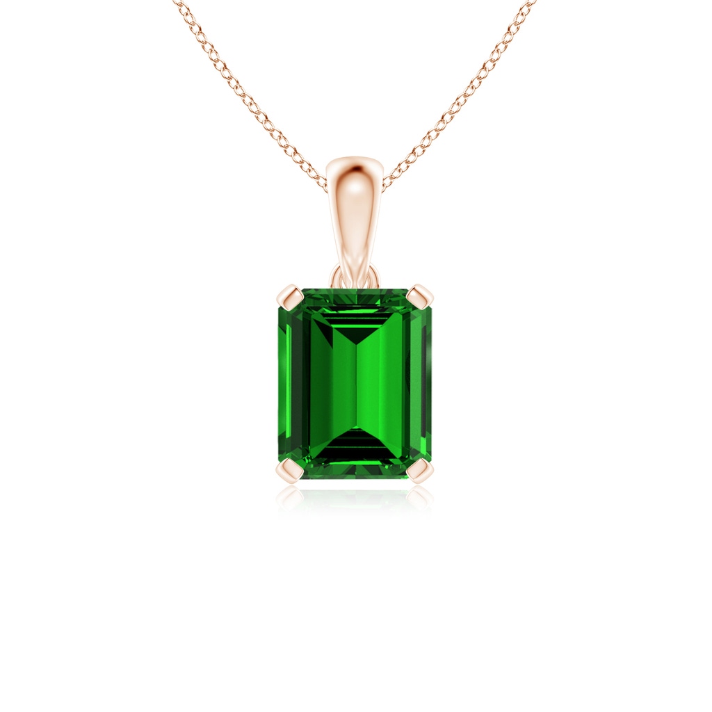 10x8mm Labgrown Lab-Grown Emerald-Cut Emerald Solitaire Pendant in Rose Gold
