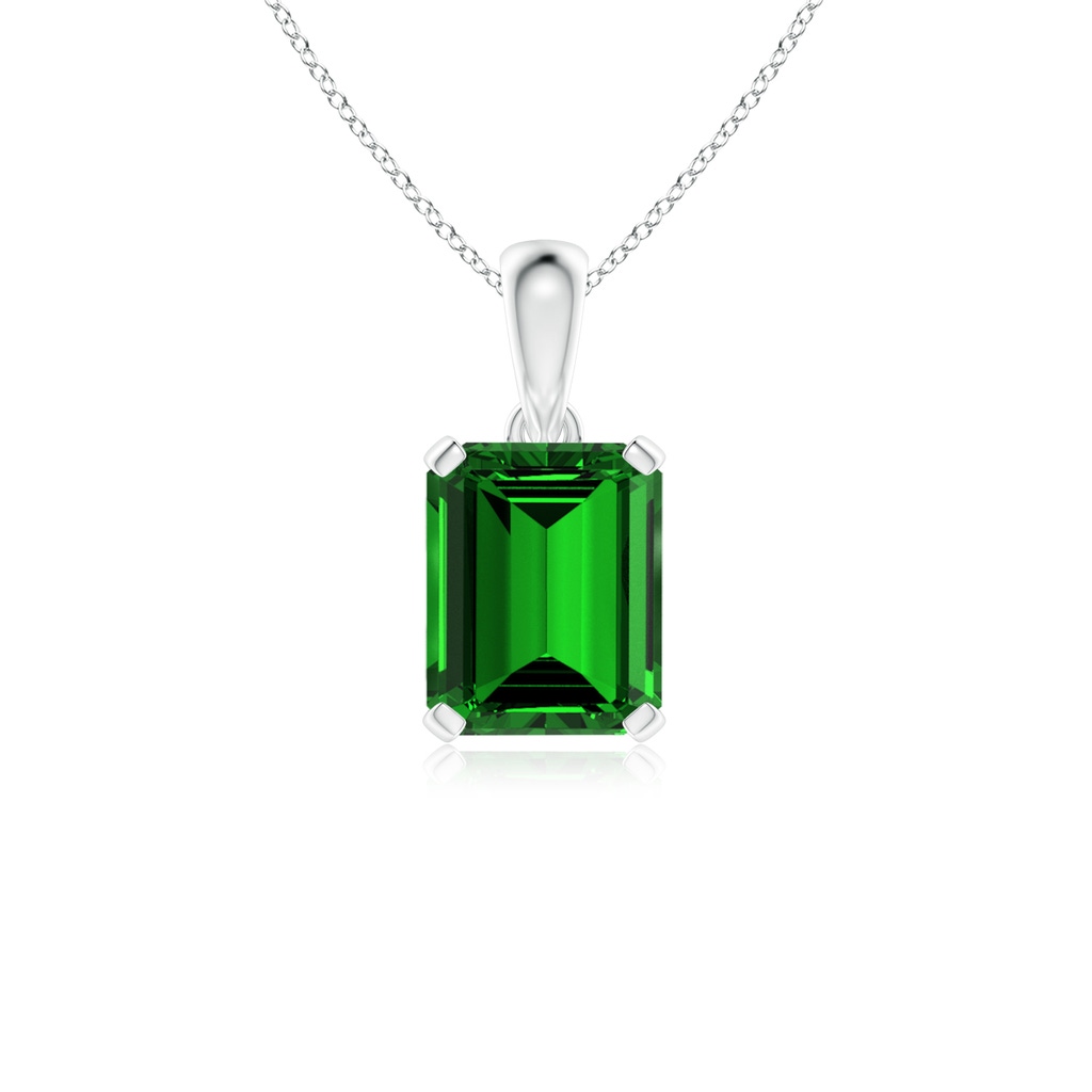 10x8mm Labgrown Lab-Grown Emerald-Cut Emerald Solitaire Pendant in S999 Silver