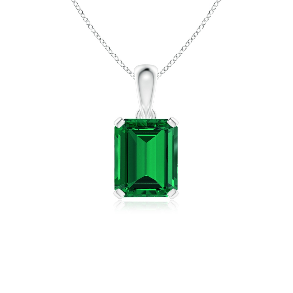 10x8mm Labgrown Lab-Grown Emerald-Cut Emerald Solitaire Pendant in White Gold 