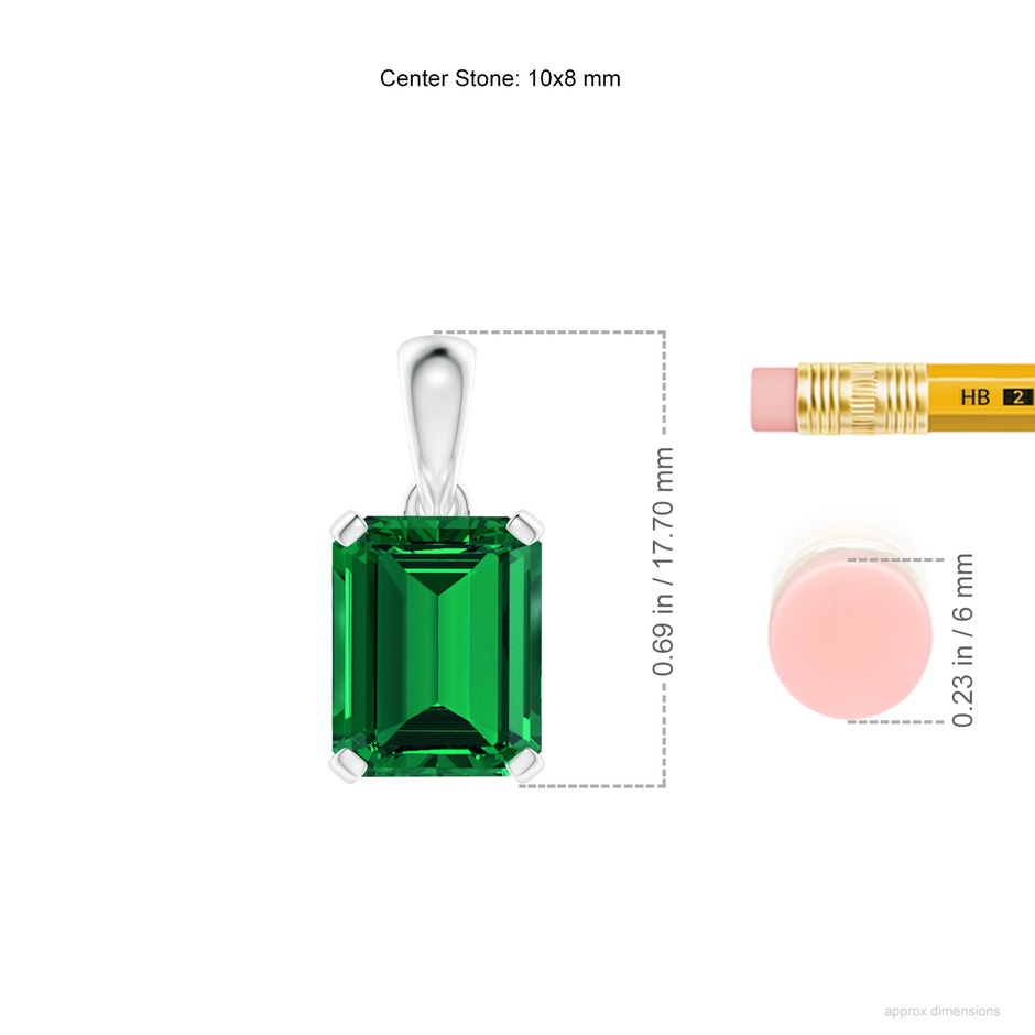 10x8mm Labgrown Lab-Grown Emerald-Cut Emerald Solitaire Pendant in White Gold ruler