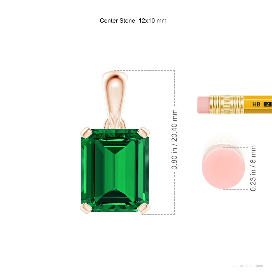 12x10mm Labgrown Lab-Grown Emerald-Cut Emerald Solitaire Pendant in 18K Rose Gold ruler