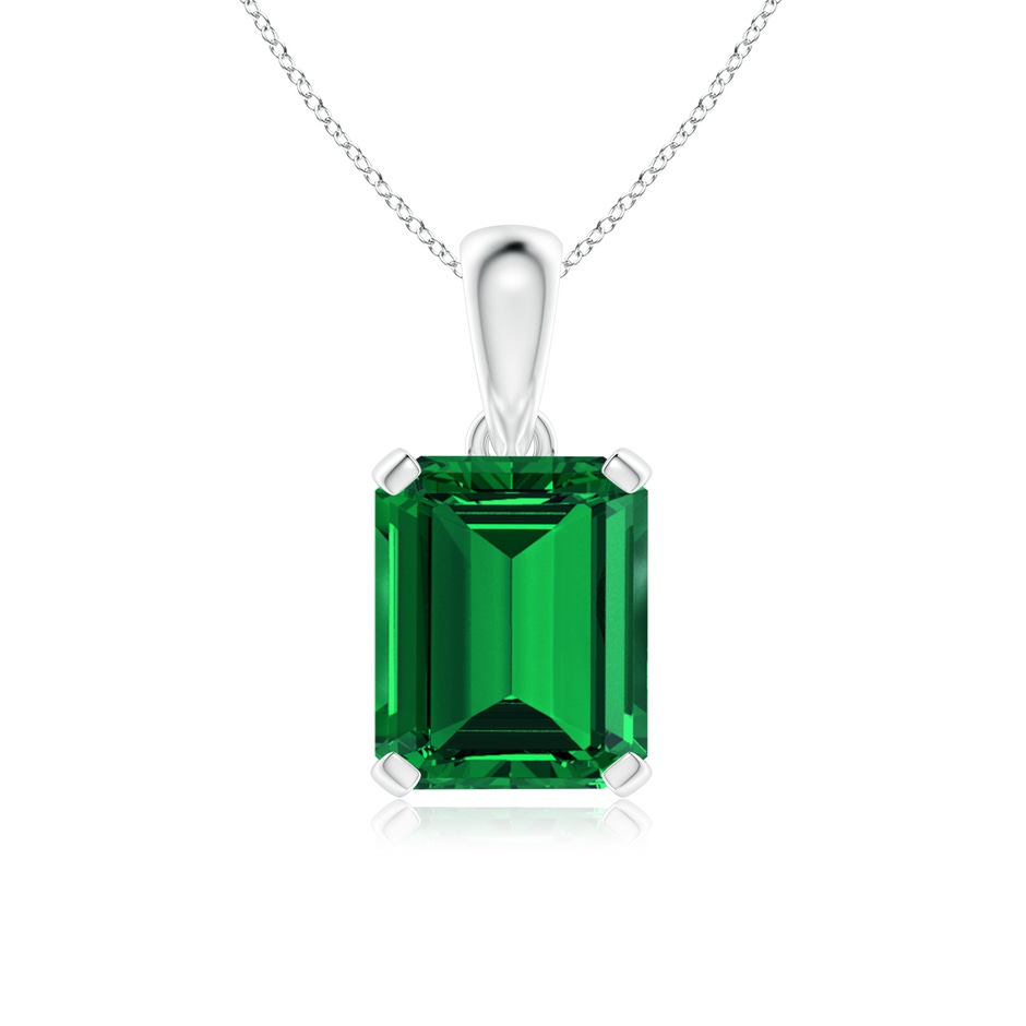 12x10mm Labgrown Lab-Grown Emerald-Cut Emerald Solitaire Pendant in White Gold 