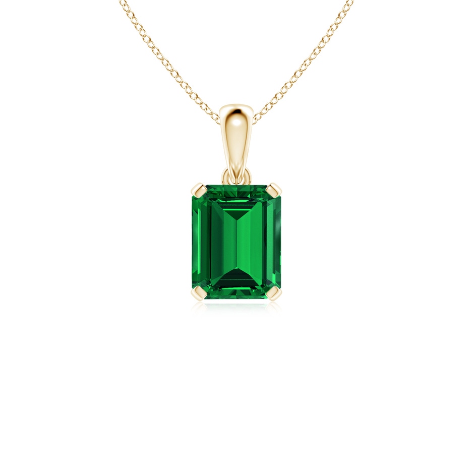 9x7mm Labgrown Lab-Grown Emerald-Cut Emerald Solitaire Pendant in 10K Yellow Gold 