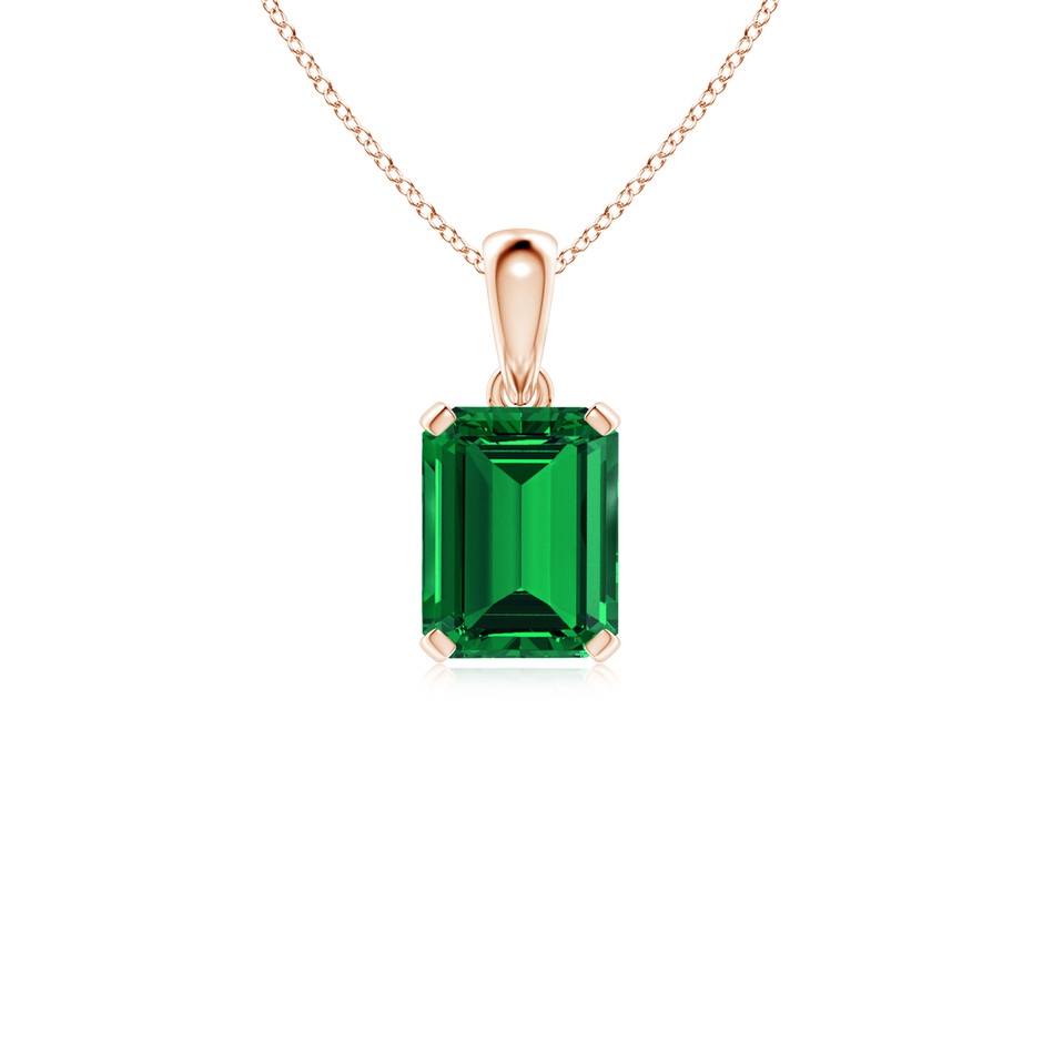 9x7mm Labgrown Lab-Grown Emerald-Cut Emerald Solitaire Pendant in Rose Gold 