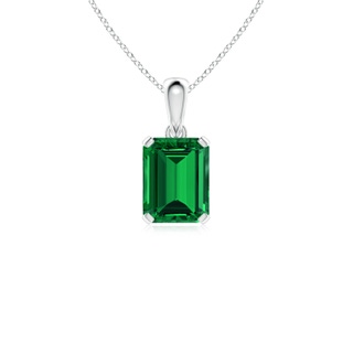 9x7mm Labgrown Lab-Grown Emerald-Cut Emerald Solitaire Pendant in S999 Silver