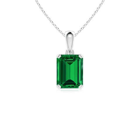 9x7mm Labgrown Lab-Grown Emerald-Cut Emerald Solitaire Pendant in White Gold