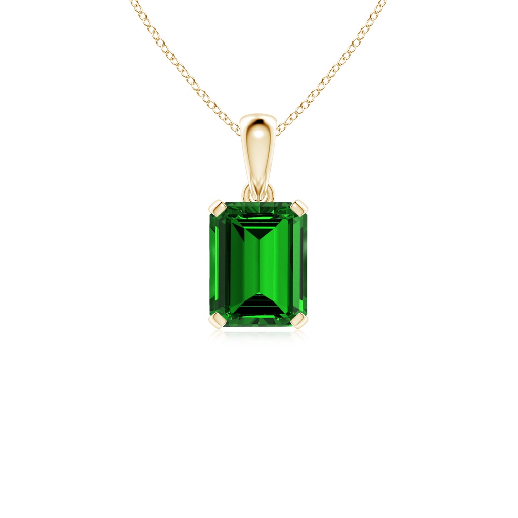 9x7mm Labgrown Lab-Grown Emerald-Cut Emerald Solitaire Pendant in Yellow Gold