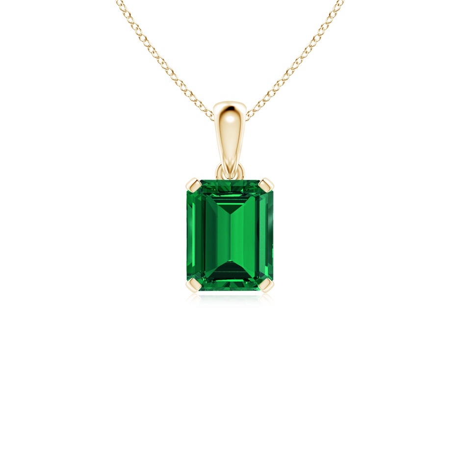 9x7mm Labgrown Lab-Grown Emerald-Cut Emerald Solitaire Pendant in Yellow Gold 