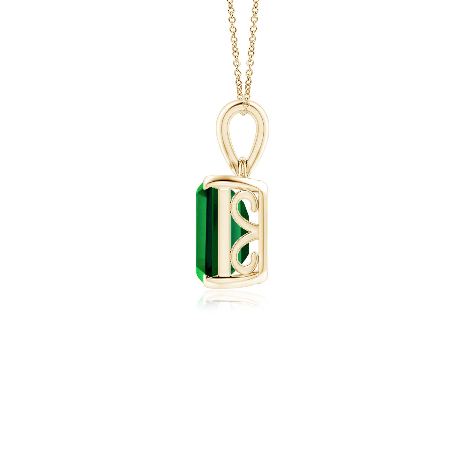 9x7mm Labgrown Lab-Grown Emerald-Cut Emerald Solitaire Pendant in Yellow Gold - side 4