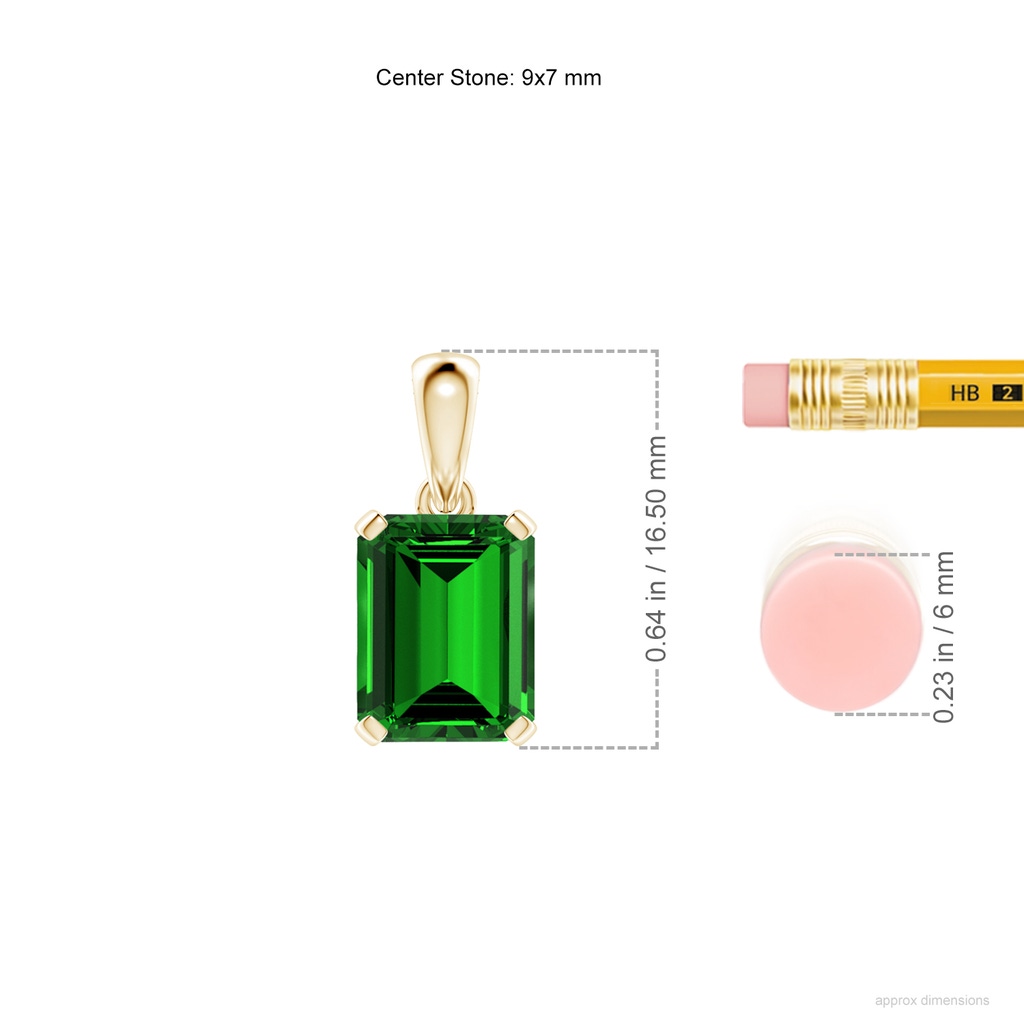 9x7mm Labgrown Lab-Grown Emerald-Cut Emerald Solitaire Pendant in Yellow Gold ruler