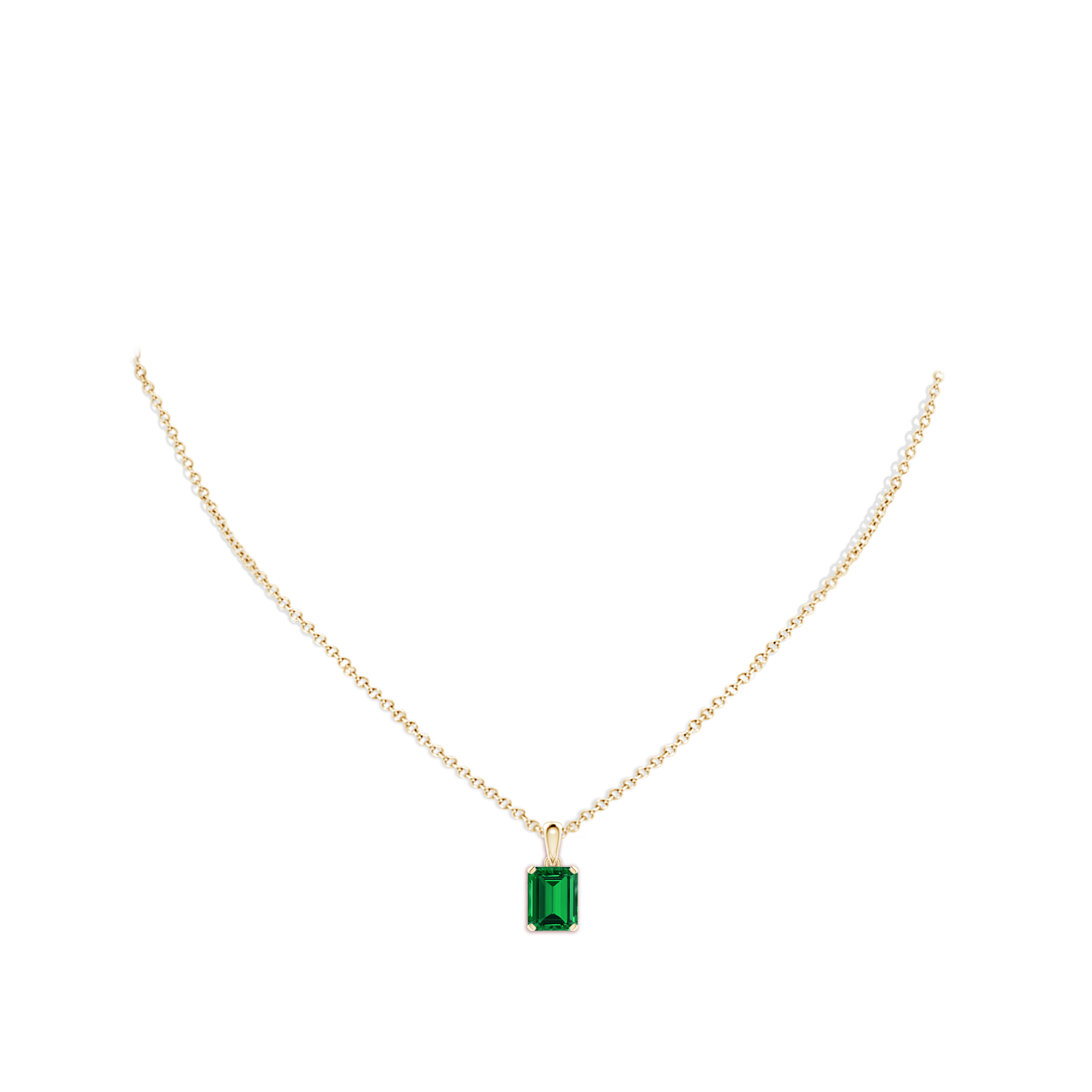 9x7mm Labgrown Lab-Grown Emerald-Cut Emerald Solitaire Pendant in Yellow Gold - body_neck