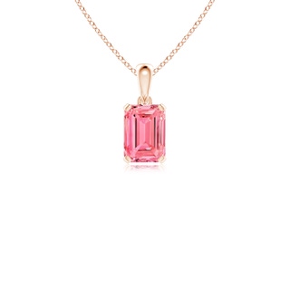 7x5mm Labgrown Emerald-Cut Lab-Grown Fancy Intense Pink Diamond Solitaire Pendant in 9K Rose Gold