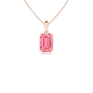 7x5mm Labgrown Emerald-Cut Lab-Grown Fancy Intense Pink Diamond Solitaire Pendant in Rose Gold