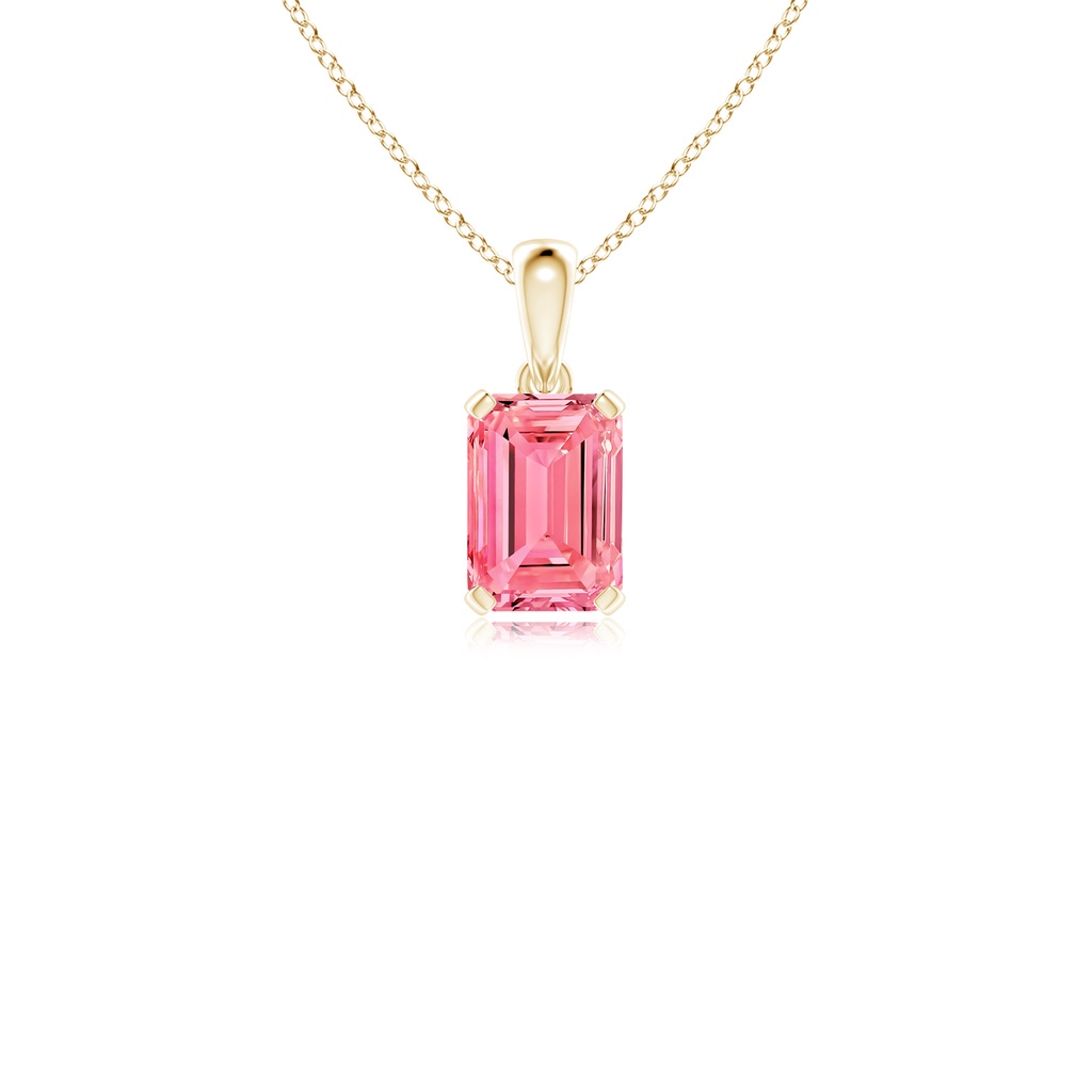 7x5mm Labgrown Emerald-Cut Lab-Grown Fancy Intense Pink Diamond Solitaire Pendant in Yellow Gold