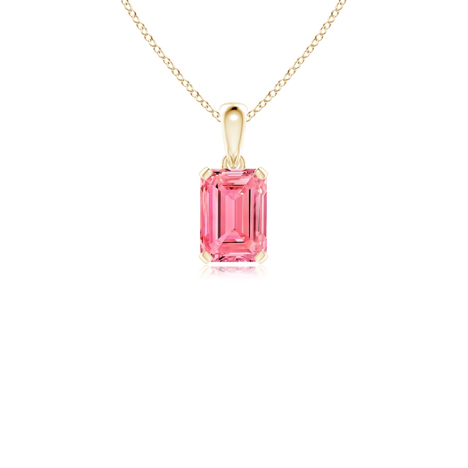7x5mm Labgrown Emerald-Cut Lab-Grown Fancy Intense Pink Diamond Solitaire Pendant in Yellow Gold 