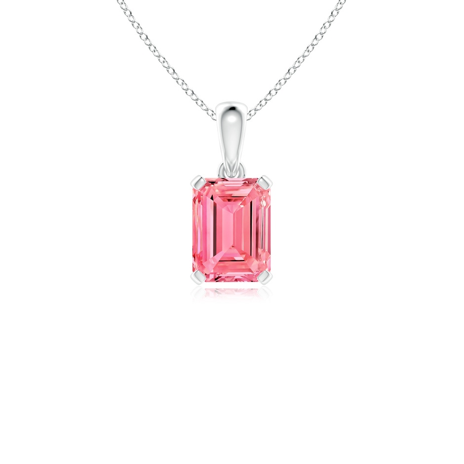 8x6mm Labgrown Emerald-Cut Lab-Grown Fancy Intense Pink Diamond Solitaire Pendant in 18K White Gold 
