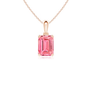 8x6mm Labgrown Emerald-Cut Lab-Grown Fancy Intense Pink Diamond Solitaire Pendant in 9K Rose Gold