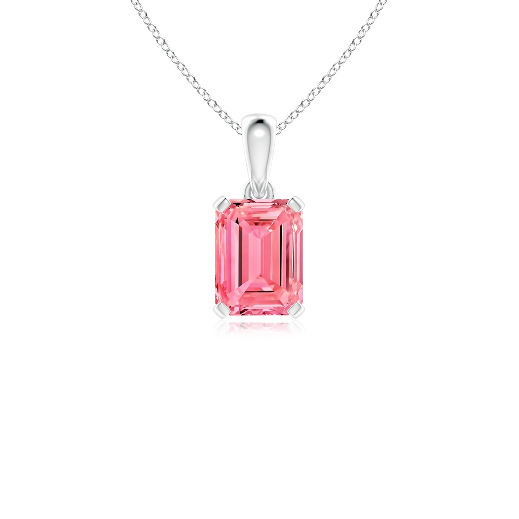 8x6mm Labgrown Emerald-Cut Lab-Grown Fancy Intense Pink Diamond Solitaire Pendant in White Gold