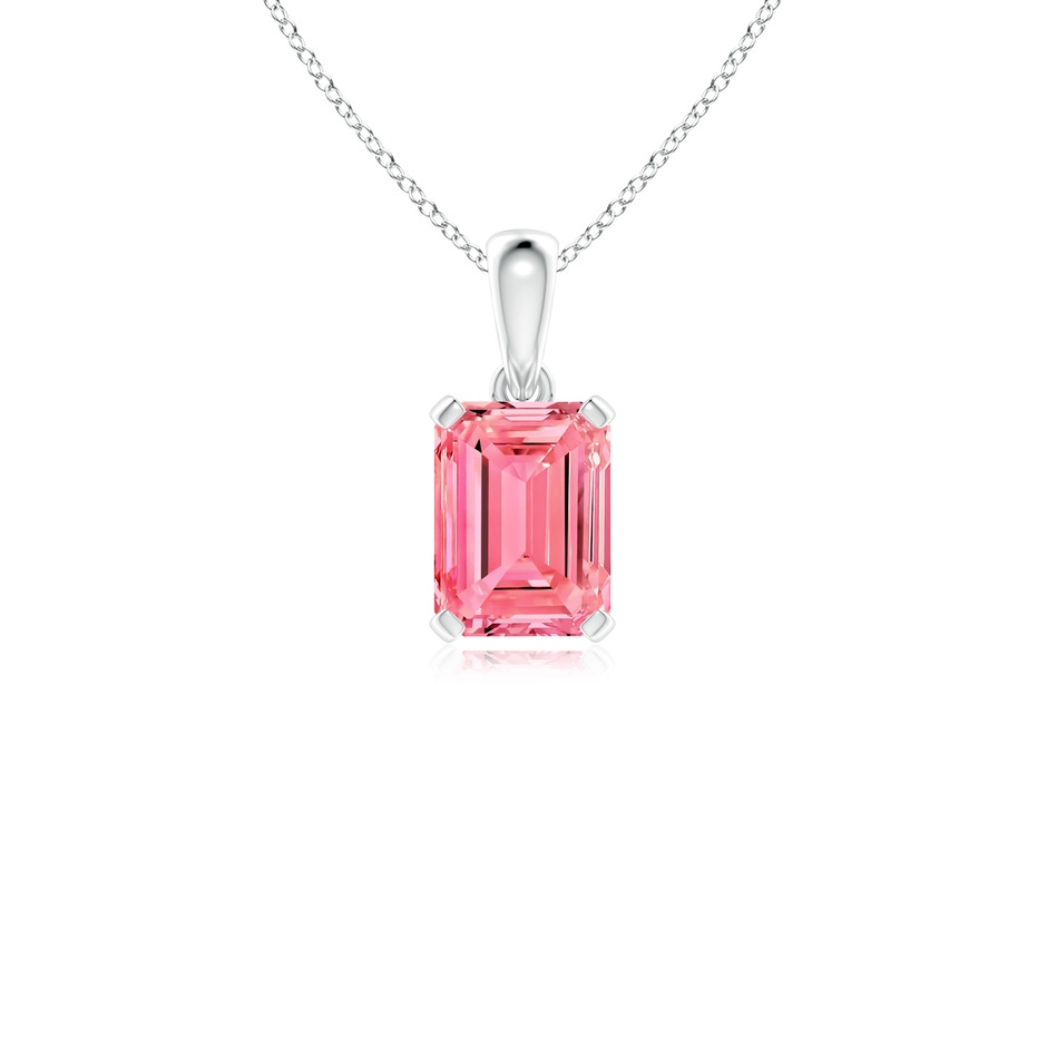 8x6mm Labgrown Emerald-Cut Lab-Grown Fancy Intense Pink Diamond Solitaire Pendant in White Gold 