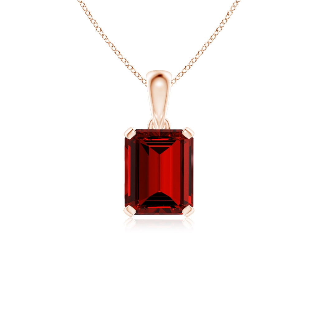 10x8mm Labgrown Lab-Grown Emerald-Cut Ruby Solitaire Pendant in Rose Gold