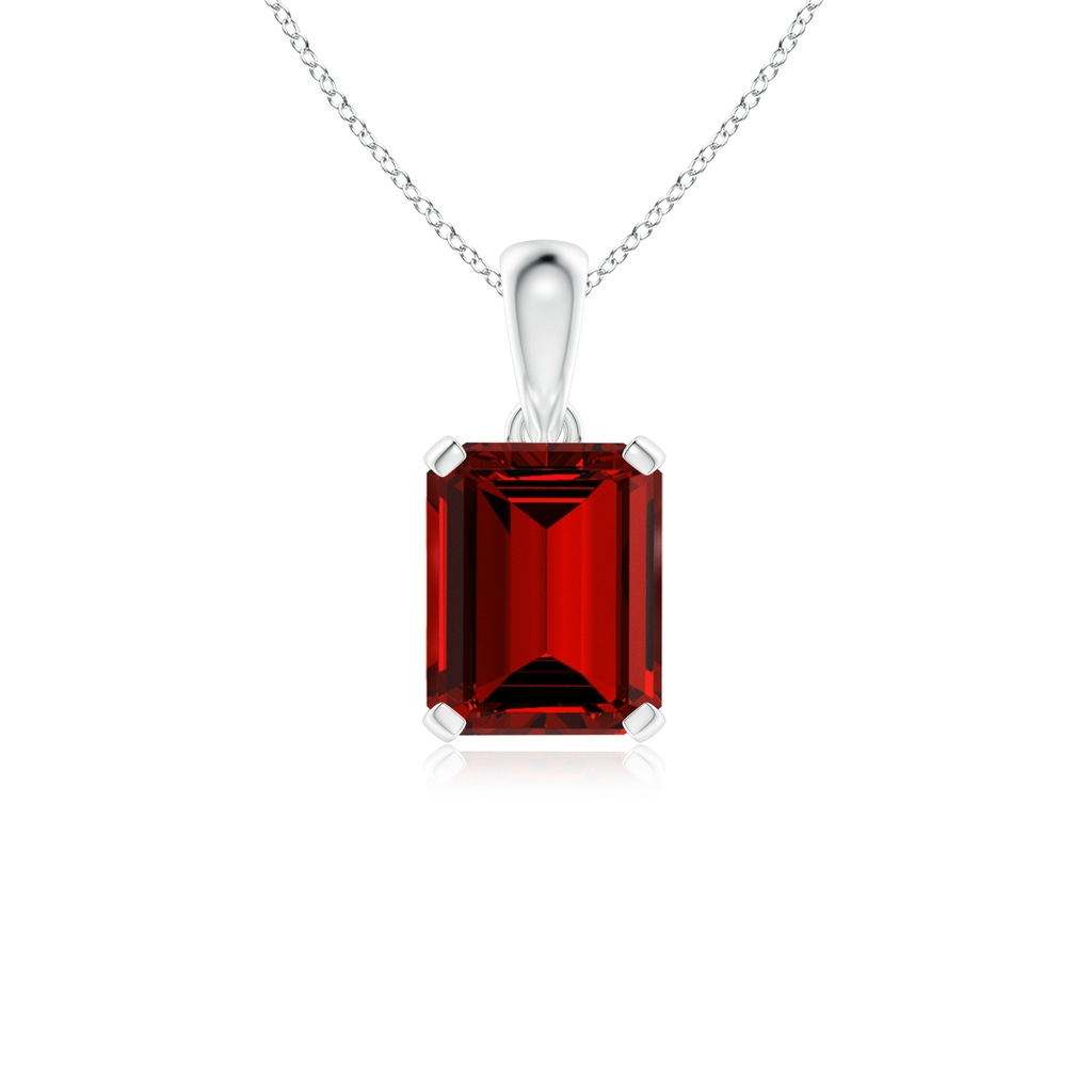 10x8mm Labgrown Lab-Grown Emerald-Cut Ruby Solitaire Pendant in S999 Silver
