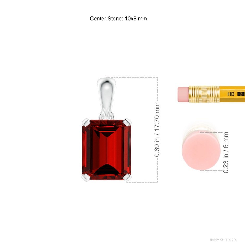 10x8mm Labgrown Lab-Grown Emerald-Cut Ruby Solitaire Pendant in S999 Silver ruler