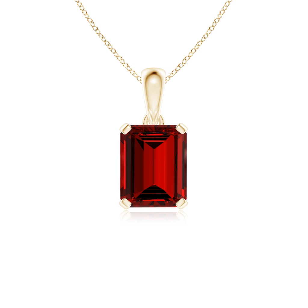 10x8mm Labgrown Lab-Grown Emerald-Cut Ruby Solitaire Pendant in Yellow Gold