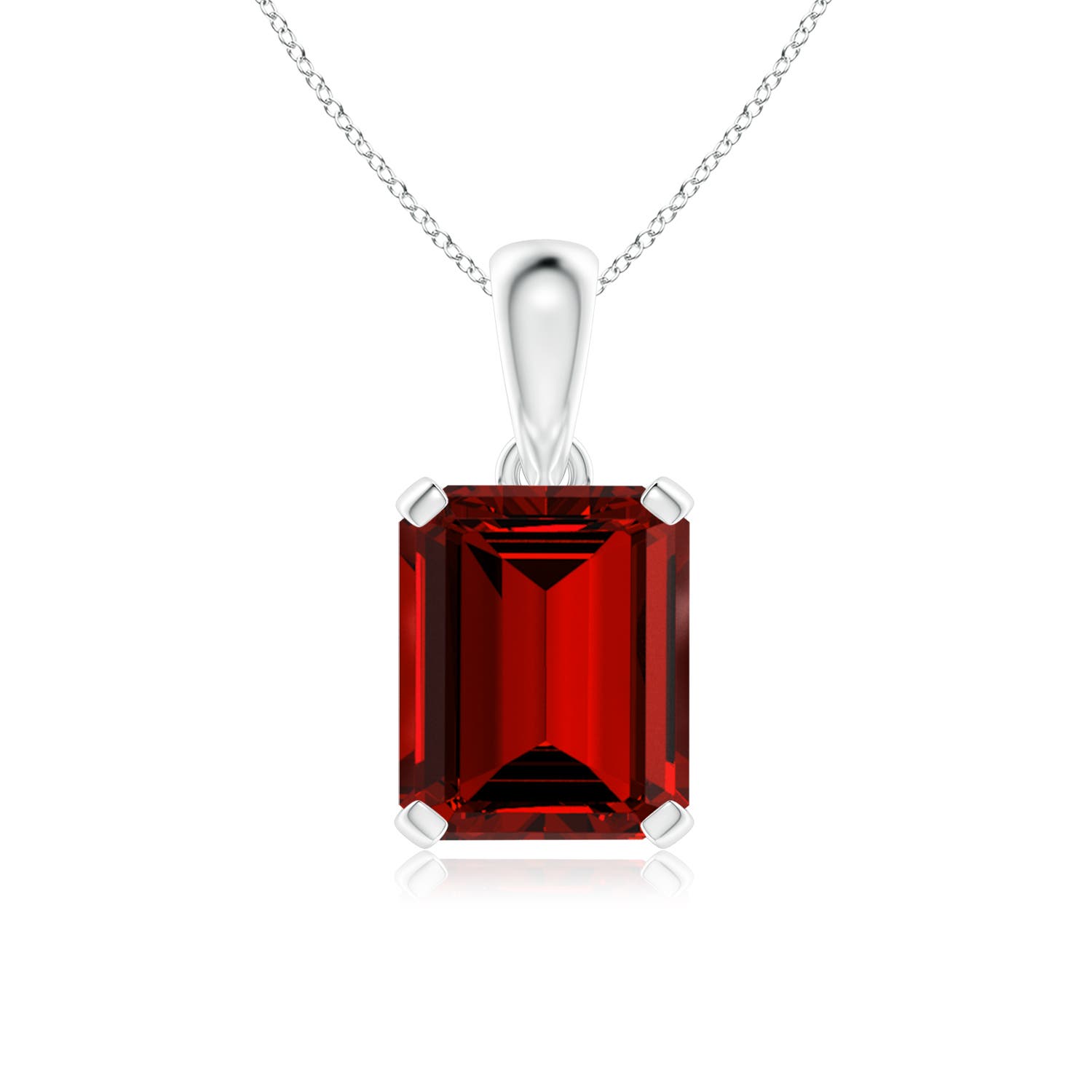 12x10mm Labgrown Lab-Grown Emerald-Cut Ruby Solitaire Pendant in White Gold