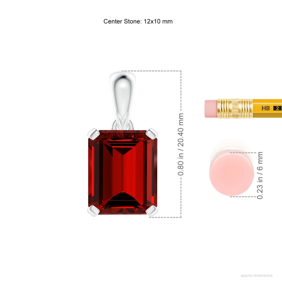 12x10mm Labgrown Lab-Grown Emerald-Cut Ruby Solitaire Pendant in White Gold ruler