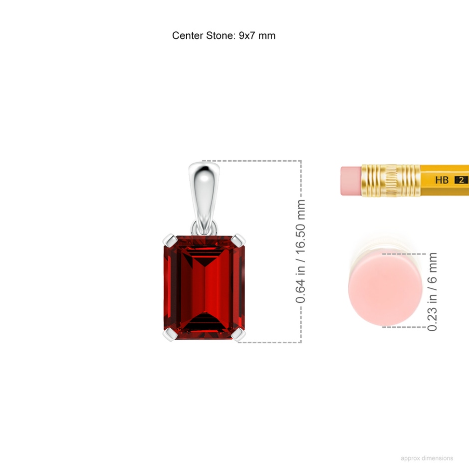 9x7mm Labgrown Lab-Grown Emerald-Cut Ruby Solitaire Pendant in S999 Silver ruler