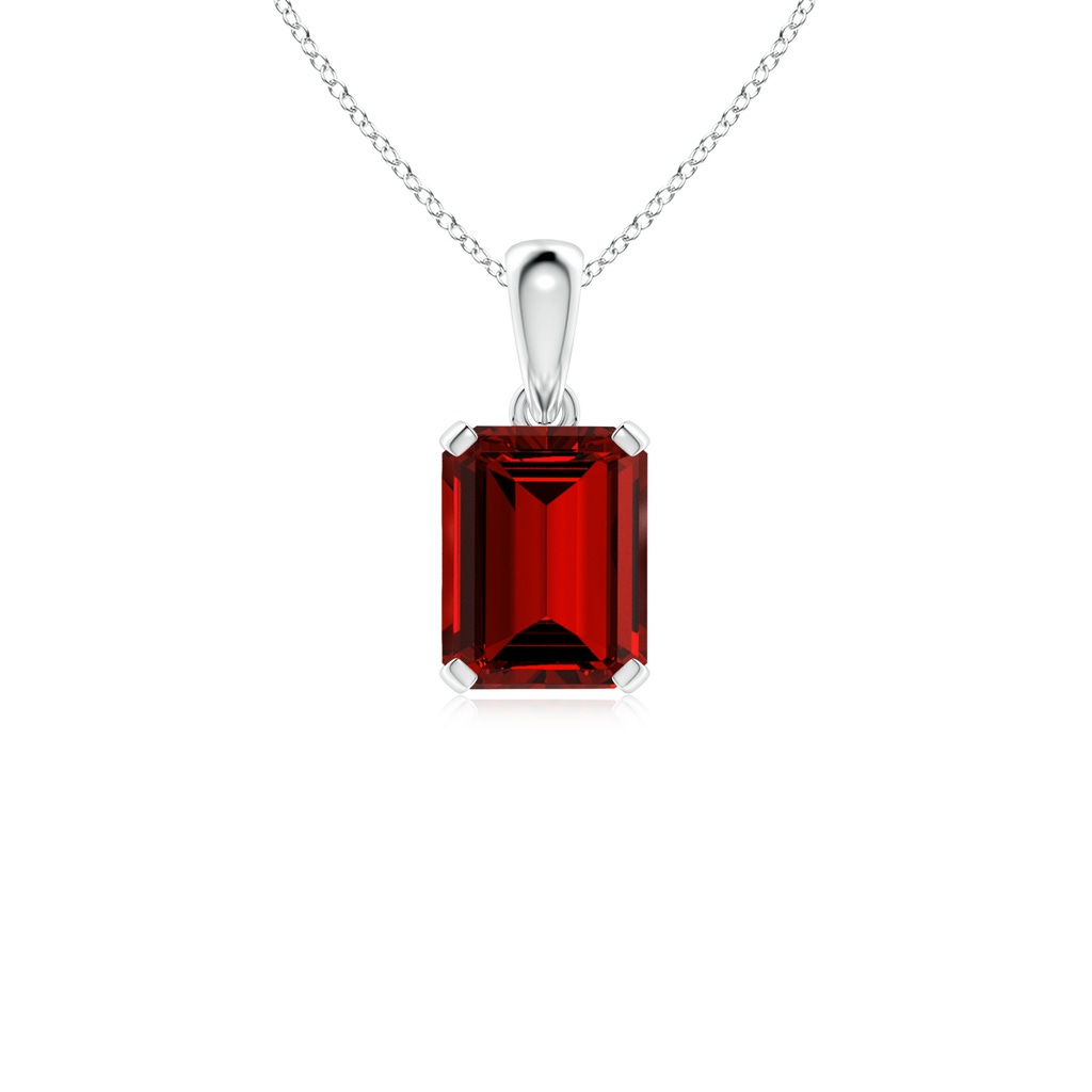 9x7mm Labgrown Lab-Grown Emerald-Cut Ruby Solitaire Pendant in White Gold