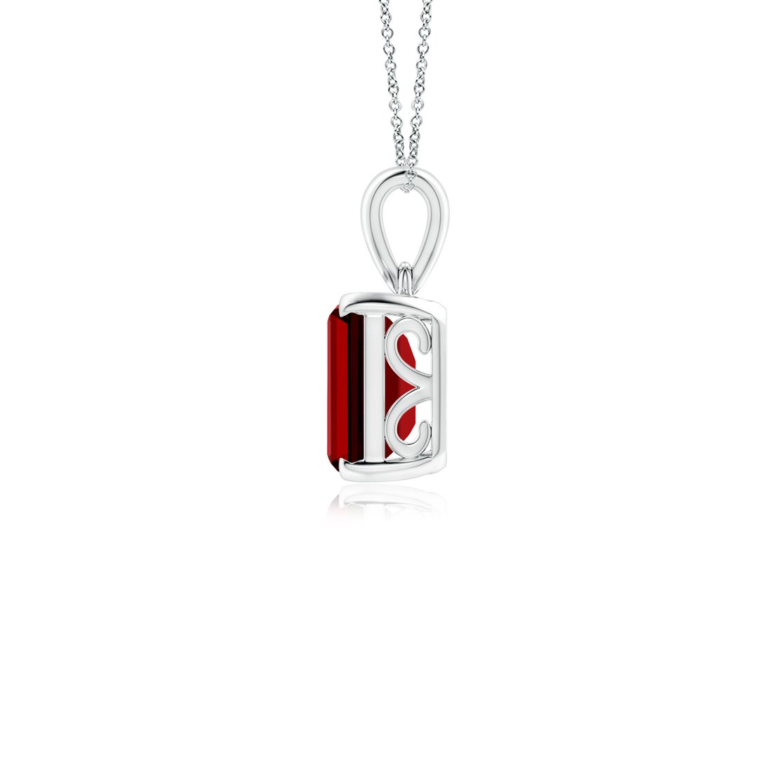9x7mm Labgrown Lab-Grown Emerald-Cut Ruby Solitaire Pendant in White Gold - side 3