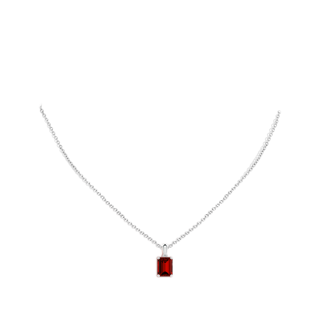 9x7mm Labgrown Lab-Grown Emerald-Cut Ruby Solitaire Pendant in White Gold - body_neck